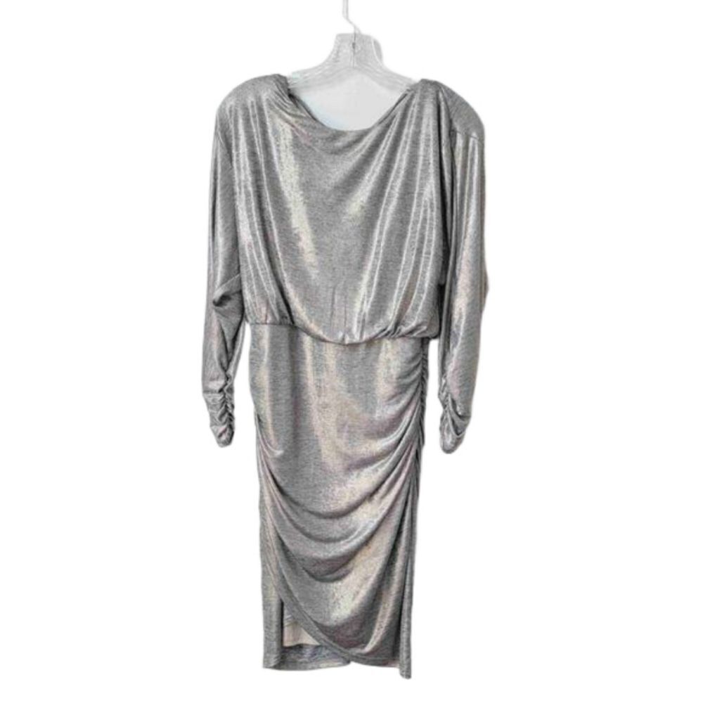 VINCE CAMUTO Light Gold Metallic Long Sleeve Ruched Mini Dress Size 4